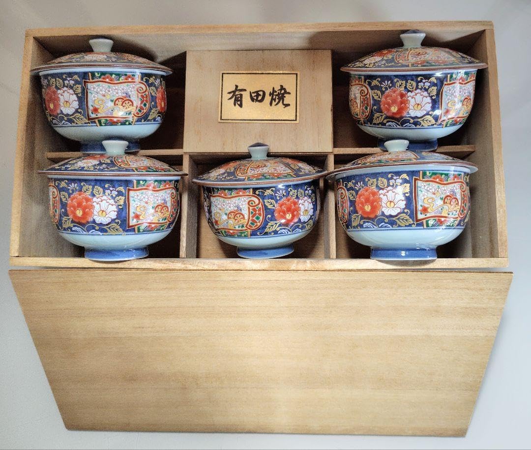 賞美堂 其泉窯 染付 汲み出し 蓋/皿付き湯呑み 湯呑み 5点 有田焼 賞美堂